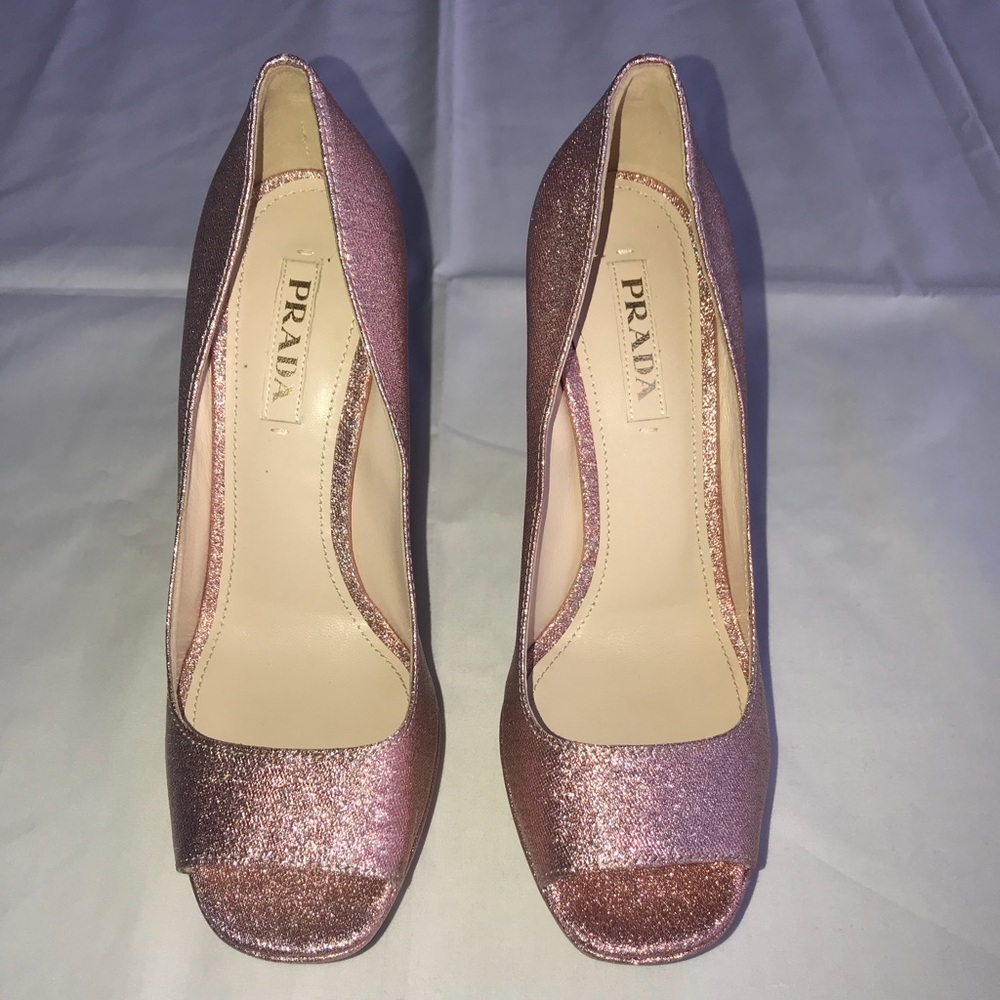 Prada Pink Shimmer Block Heels Size 40
